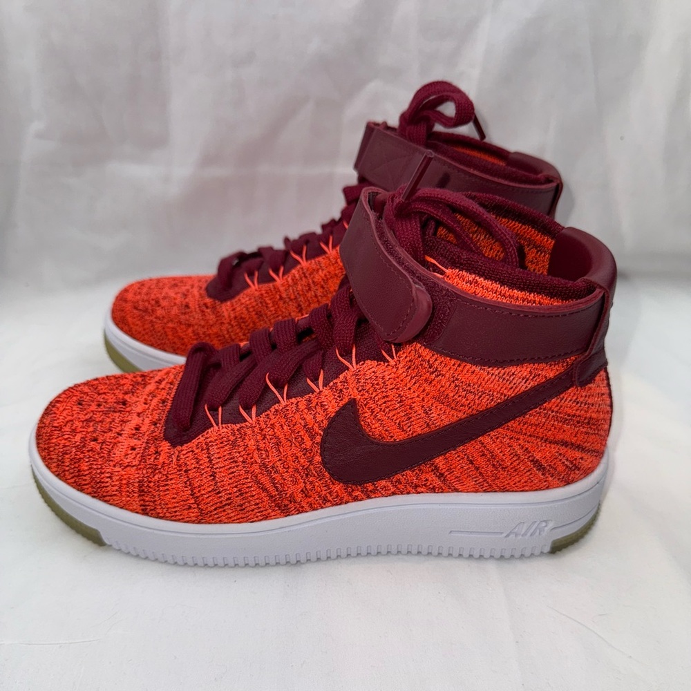Nike Women’s Air Force 1 Flyknit High Top Shoes - Crimson- Size 7